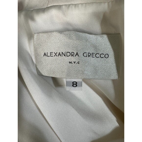 Alexandra Grecco Celine Gown Size 8 Ivory Wedding Dress Long Sleeve V Neck Train - Picture 16 of 16